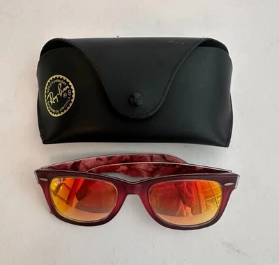 Ray Ban солнце классический странник RB 2140 12004W розовый цветочный w/оранжевый зеркало 50 мм - Изображение 1 из 4