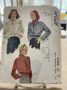 "1940s Eisenhower Windbreaker Bomber Style Jacket Pattern McCall 6360 Two Styles - Picture 1 of 3