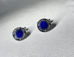 Duty Free Auth Rare Montblanc cufflinks Logo silver metallic Blue stone Business - Picture 1 of 18