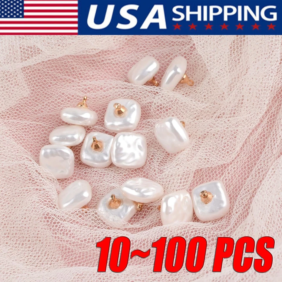 10-100Pcs Pearl Buttons with Shank for Sewing Gold Button Crafts for Clothes Lot - Image 1 of 4