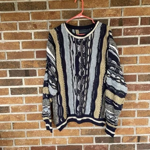Vintage Florence Tricot Herren 3D Strick Pullover Gr. L Coogi Style Grandpacore Indie - Bild 1 von 9