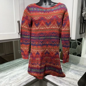 Ralph Lauren Sweater Dress Red Aztec Southwest Beacon, Size M Medium Tribal - Picture 1 of 11