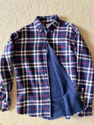 Camisa de franela forrada en gamuza Relwen para hombre XL azul blanco rojo a cuadros Foto 1 de 3