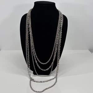 Collar de diamantes de imitación cadena multicapa tono plata mercado negro de la Casa Blanca audaz - Imagen 1 de 7