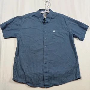 CINCH Mens L Blue Geo Print Short Sleeve Button Up Casual Western Shirt - Picture 1 of 8