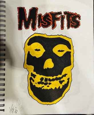 Conjunto de arte original de dos piezas Misfits dibujado a mano 9x12 punk esqueleto y calavera demonio Foto 1 de 2