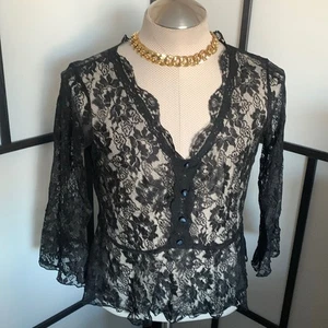 Apt. 9 Women's Black Lace Top Whimsigoth Dark Romantic Mature Large Sheer Event - Picture 1 of 10
