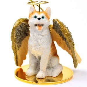 Husky Ornament Angel Figurine Hand Painted Red/White Blue Eye - Picture 1 of 1