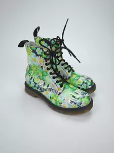 NEW DR MARTENS Women's Sz 7 1460 Pascal Green Floral Drip Slime Leather Boots - Picture 1 of 8