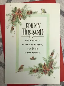 Hallmark Frohe Weihnachten Karte wunderbarer Ehemann Girlande Vogel 8x5,25 Ausdrücke - Bild 1 von 3