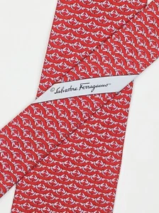 Salvatore Ferragamo Tie Dragonfly Geometric Print Silk Red Necktie Width 3" - Picture 1 of 6