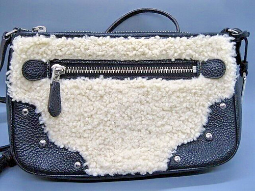 Borsa a tracolla Coach Shearling in pelle nera rhyder pochette 36490 con sacchetto antipolvere