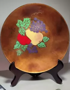 ELLA JAKAB Firmado 10" Esmalte sobre Cobre PATRÓN DE FRUTAS Centro de Mesa Plato Cuenco-MCM - Imagen 1 de 6