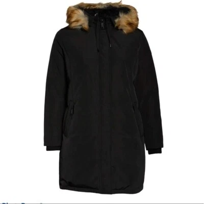 Sam Edelman Faux Fur Trim Short Puffed Parka Plus Size 1x,2x,3x  Black & Green  - Изображение 1 из 4