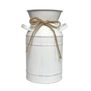 Small Farmhouse White Vase - Metal Flower Vases Decorative - Rustic Galvanize... - Picture 1 of 1