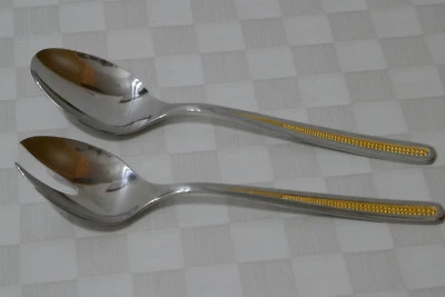 WMF  PONTRESINA / AROSA -  CROMARGAN  Salatbesteck 19,6cm  Golddekor - Bild 1 von 4