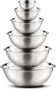 Flat Base Stainless Steel Cake Baking Dough Mixing Fruit Salad Food Serving Bowl - Picture 1 of 7