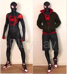 Miles Morales Into Spider Verse Costume Cosplay Spiderman Zentai Abito Halloween - Foto 1 di 6
