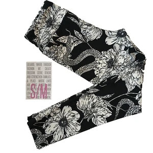 Girls S/M LuLaRoe ~ SNAKES & FLOWERS ~ Leggings KIDS SIZES 2-8; BLACK & WHITE - Picture 1 of 3