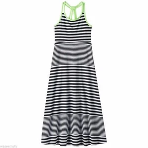 SO Strappy Racerback Maxi Long Neon Black White Stripe Dress Girls xs 7 - 8 - Picture 1 of 1