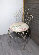 Vintage MCM Hollywood Regency French Shabby Chic Vanity Chair Stool Scroll Metal