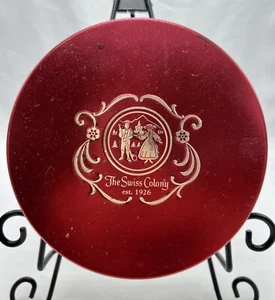 Metal Collectible Tin The Swiss Colony Monroe WI Red Vintage Candy Cookie Round - Picture 1 of 9