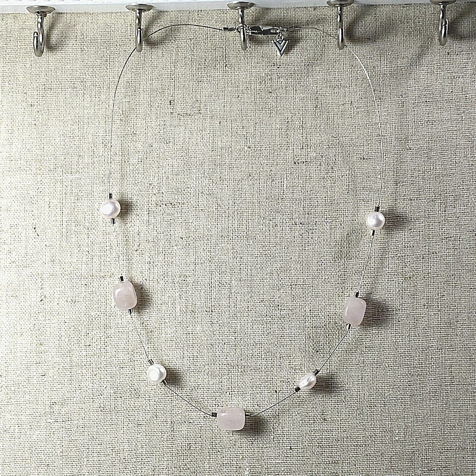 Collar Silpada de cuarzo rosa y perlas de plata de ley con ilusión de collar Foto 1 de 4
