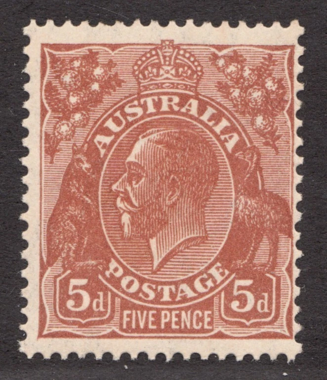 1932 Australia Sc# 120 - Five Pence - KGV, Kangaroo & Emu - MNH Cv$35 - Image 1 of 1