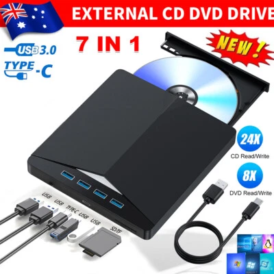 7 In 1 External DVD Drive CD VCD USB 3.0 CD Burner Player SD TF For Mac Laptop - image 1 of 4