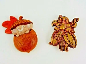 Vintage Hallmark Acorn Mouse & Golden Corn Pin / Brooch Lot - Picture 1 of 4