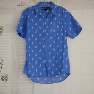 Sunday Work Clothes Aloha Shirt Medium Blue Pineapple Print Button Up S/S - Picture 1 of 10