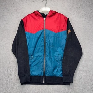 Volcom Jacket Men Large Blue Red Windbreaker Quilt Outdoor Costa Mesa Hooded - Picture 1 of 10