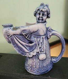SCHAFER VATER ANTIK BLAU PORZELLAN CREMEKRUG - Bild 1 von 3