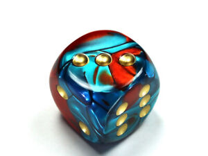Jumbo 30mm D6 Gemini Red Teal Gold Dice Extra Large RPG Tabletop Roleplay