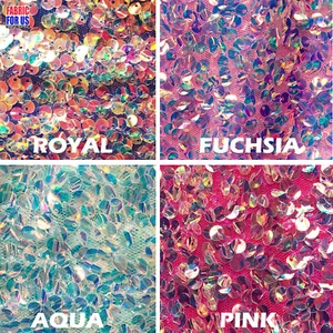 Holographic Glitz Mini Disc Sequins Fabric 56" Wide (Royal, Fuchsia, Aqua, Pink) - Picture 1 of 13