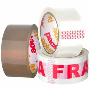 3 Rolls General Purpose Packaging Tape- Brown Clear Fragile Tape 48mm x 66mm - Picture 1 of 1