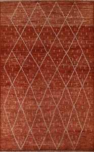 Orange Geometric Modern Moroccan Oriental Area Rug Handmade Wool Carpet 7'x10' - Picture 1 of 12