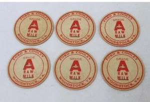 6 Vintage Raw Milk Dairy Bottle Cap Ford & Cooley Woodstock Virginia VA - Picture 1 of 3