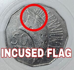 "Incused Flag" 2000 50 Cent Error Coin Millennium - in square capsule ☄️