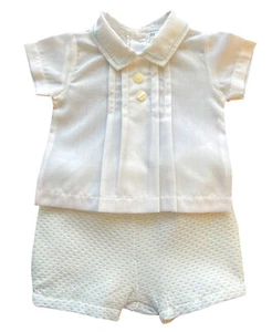 Baby Boy Shorts Shirt Outfit Set Spanish Traditional Cotton White Blue - Picture 1 of 12