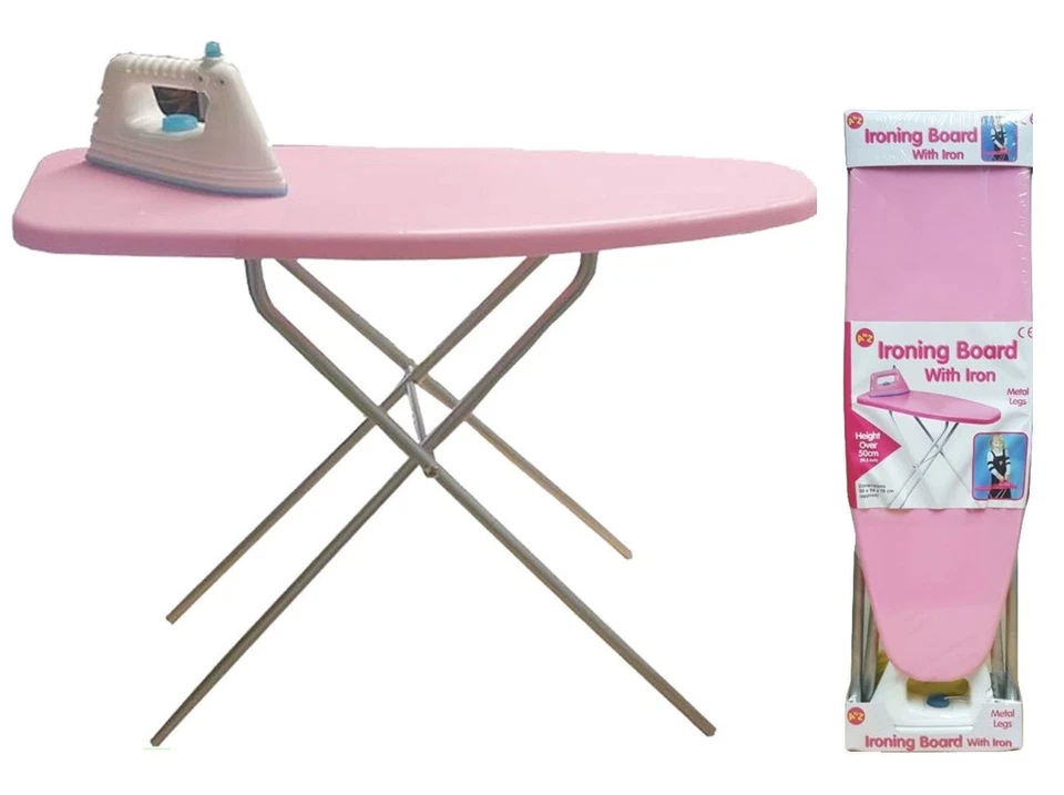 Kids Pink Toy Ironing Board & Iron Childrens Girls Pretend Role Play 50x54x19cm