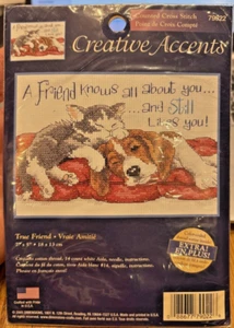 CREATIVE ACCENTS 79002 TRUE FRIEND COUNTED CROSS STITCH KIT 7"X5" VTG 2005 NEW - Picture 1 of 2