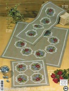 Permin 10-1655 Napperon Roses et Violettes Broderie Point de Croix compté - Imagen 1 de 1