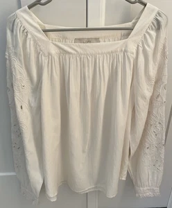 Neu Neu mit Etikett Loft cremefarbene Bluse eckiger Ausschnitt bestickte Ärmel Medium klassisches Oberteil - Bild 1 von 7
