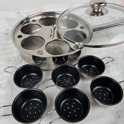 18 10 Induction Stainless Steel Egg Poacher Pan with Lid and 6 Cups  Non-Stick - Image 1 of 4