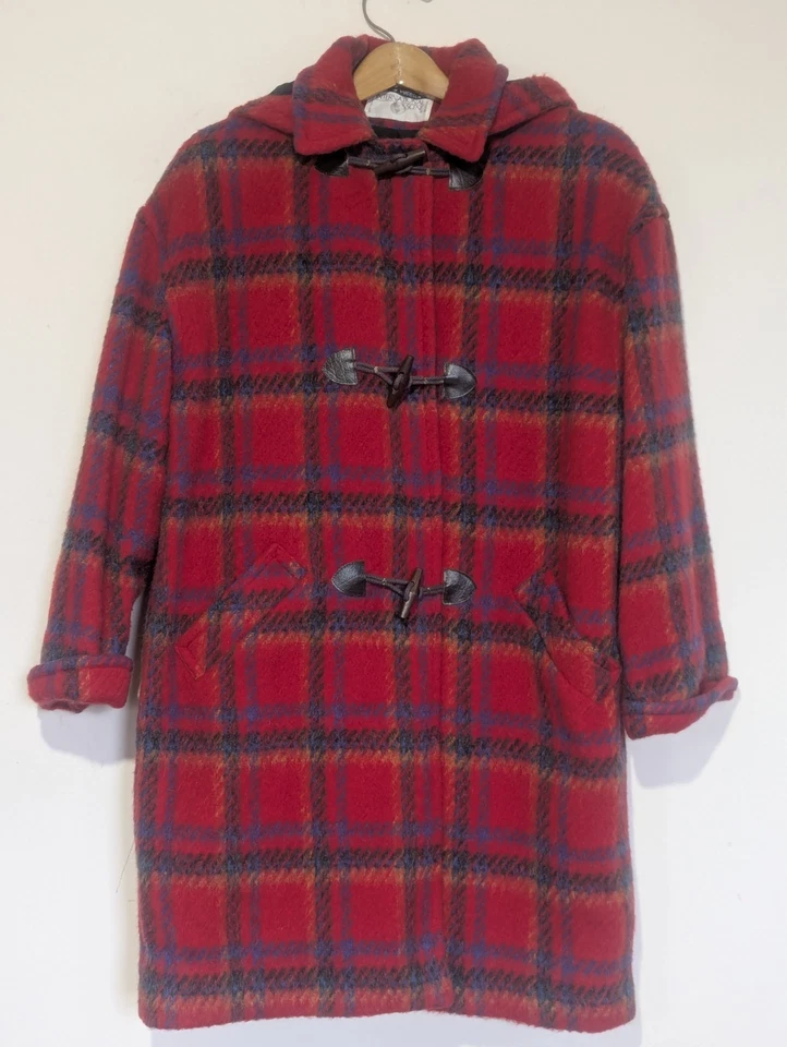 International Scene Women Red Plaid Coat Size 11/12 Wool Blend  Toggle Buttons - Image 1 of 4