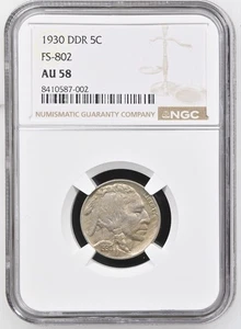 1930 Buffalo Nickel DDR FS-802 NGC AU58 5c Coin *Rare Variety - Picture 1 of 5