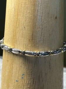 10k Diamond Tennis Bracelet In Two Tone Yellow And White Gold 7.5 Inches - Picture 1 of 7