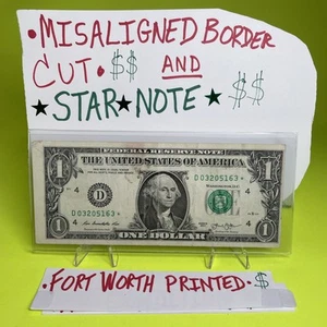 1$ Star note With Error Miss Cut And Print fancy serial number - Picture 1 of 16
