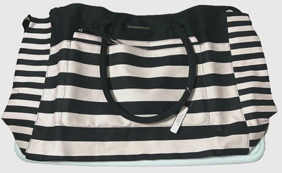 Сумка Victorias Secret черная полоса выходные для отдыха путешествий ручная кладь большой набор с короткими ручками - Изображение 1 из 4